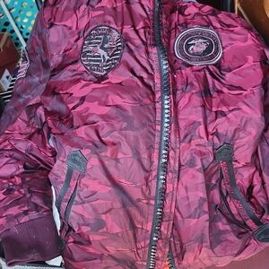 Red Camouflage Bomber Jacket with Patches